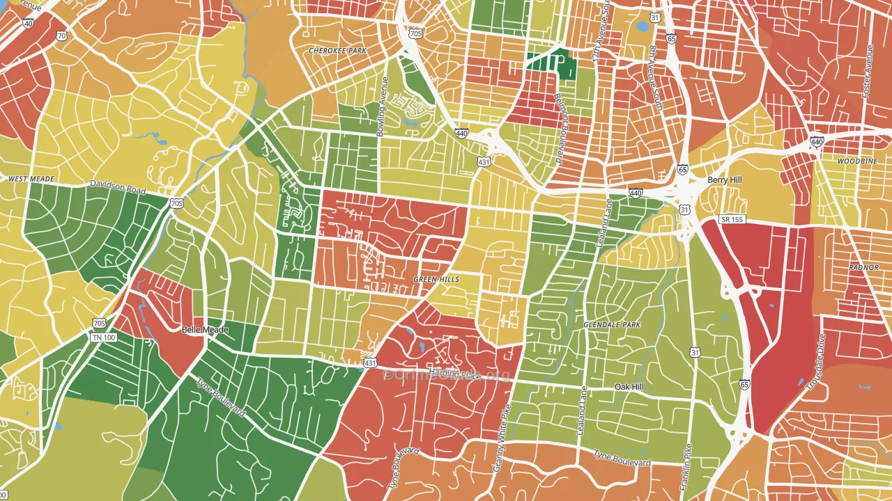Green Hills, Nashville, TN Map of Theft Rates