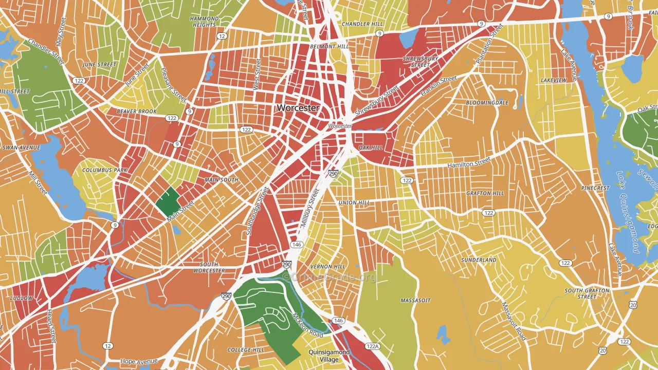 Green Island, Worcester, MA Map of Theft Rates