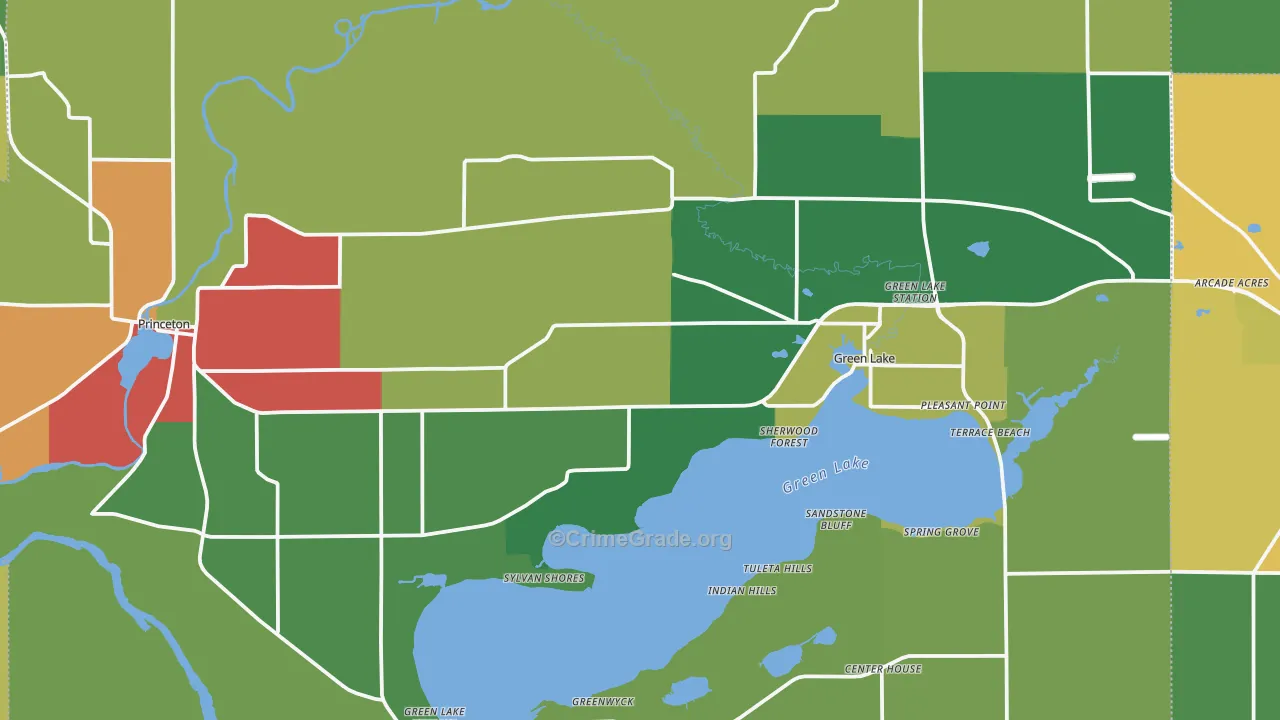 Green Lake County, WI Map of Theft Rates