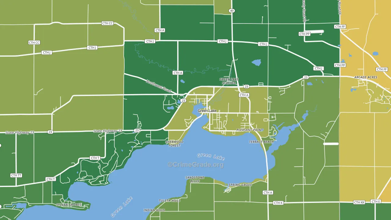 Green Lake, WI Map of Theft Rates
