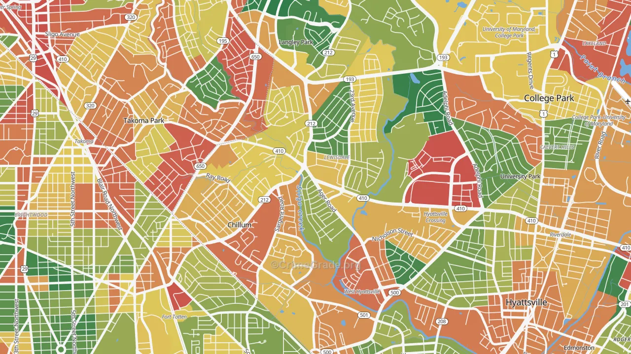 Green Meadows, Chillum, MD Map of Theft Rates