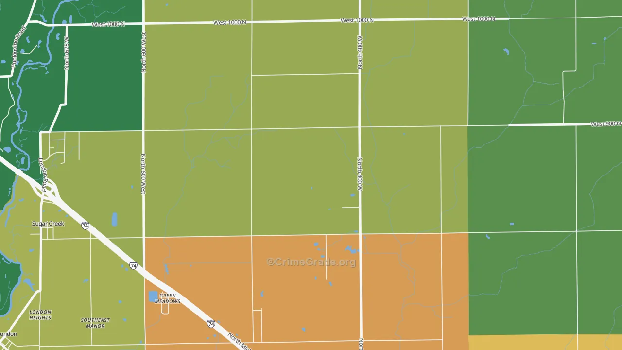 Green Meadows, IN Map of Theft Rates