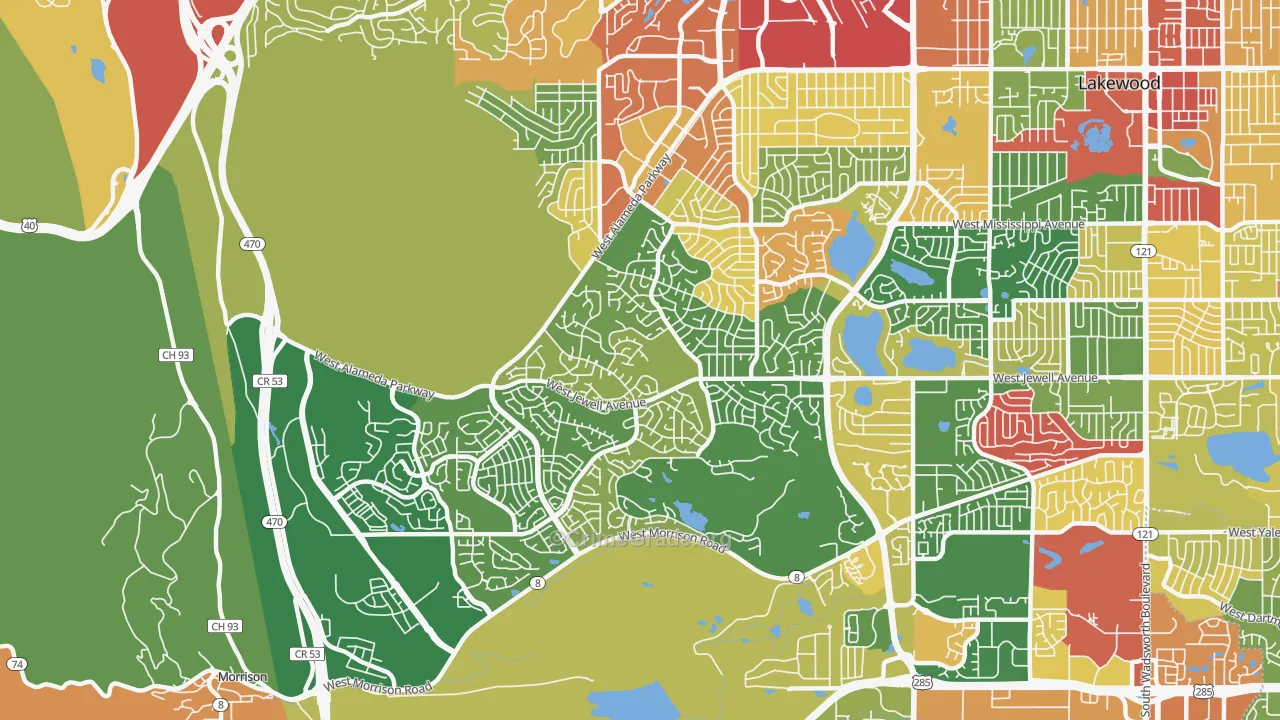 Green Mountain, Lakewood, CO Map of Theft Rates