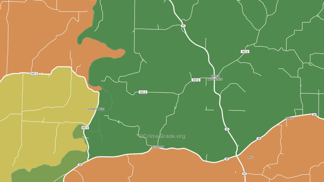 Green Mountain, MO Map of Theft Rates