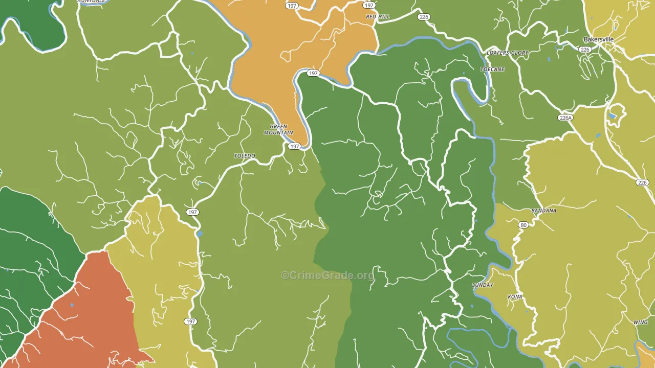 Green Mountain, NC Map of Theft Rates