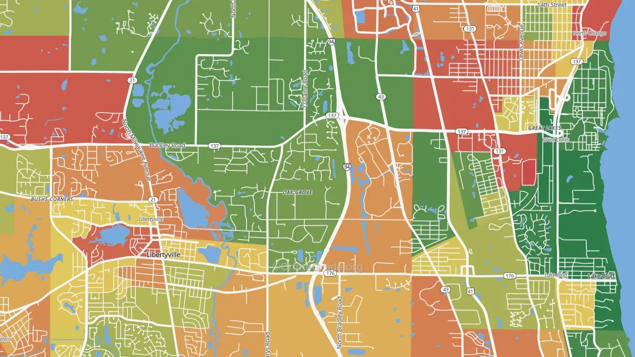 Green Oaks, IL Map of Theft Rates