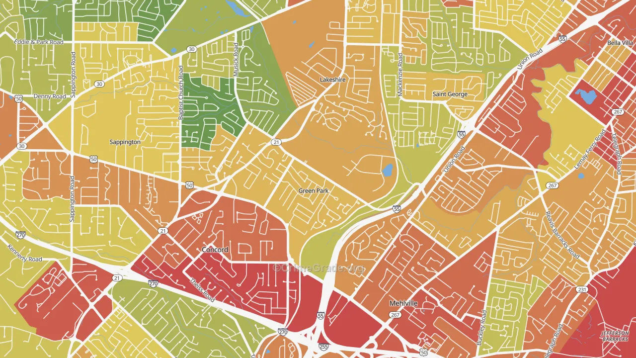 Green Park, MO Map of Theft Rates