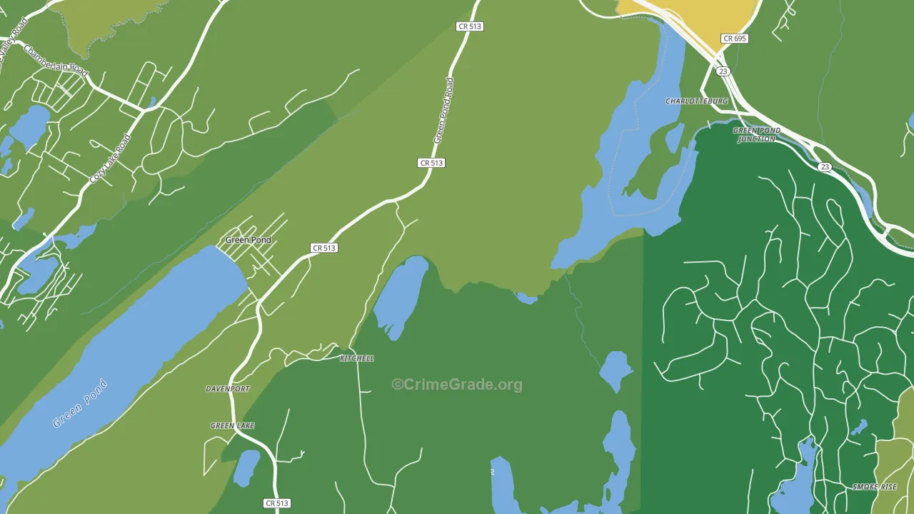 Green Pond, NJ Map of Theft Rates