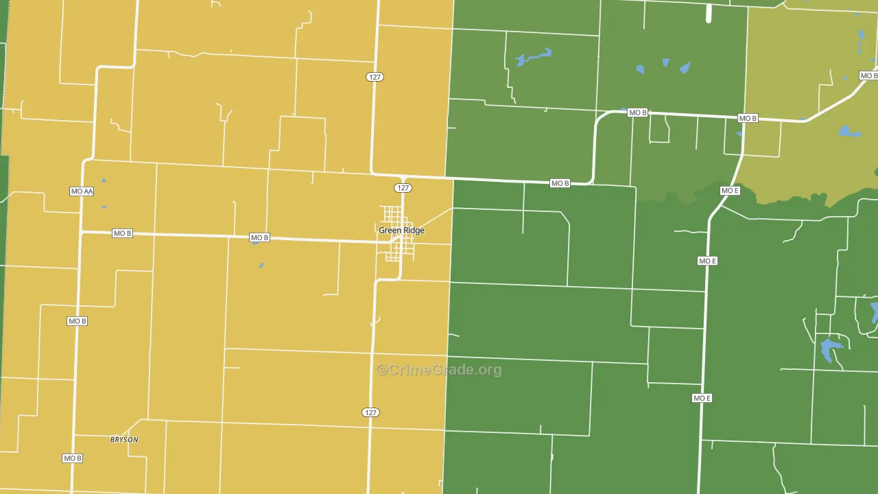 Green Ridge, MO Map of Theft Rates