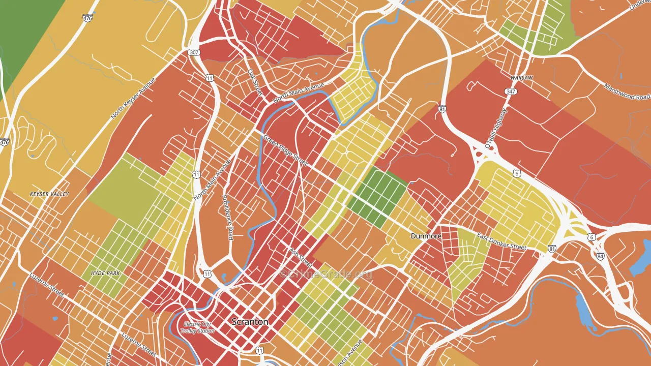 Green Ridge, Scranton, PA Map of Theft Rates