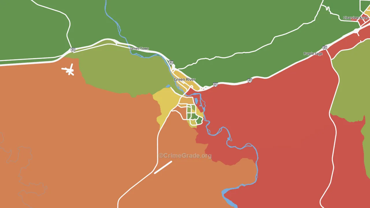 Green River, WY Map of Theft Rates