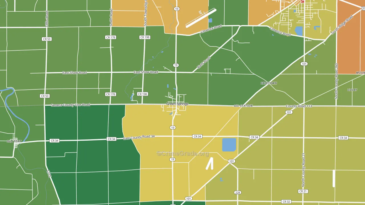 Green Springs, OH Map of Theft Rates