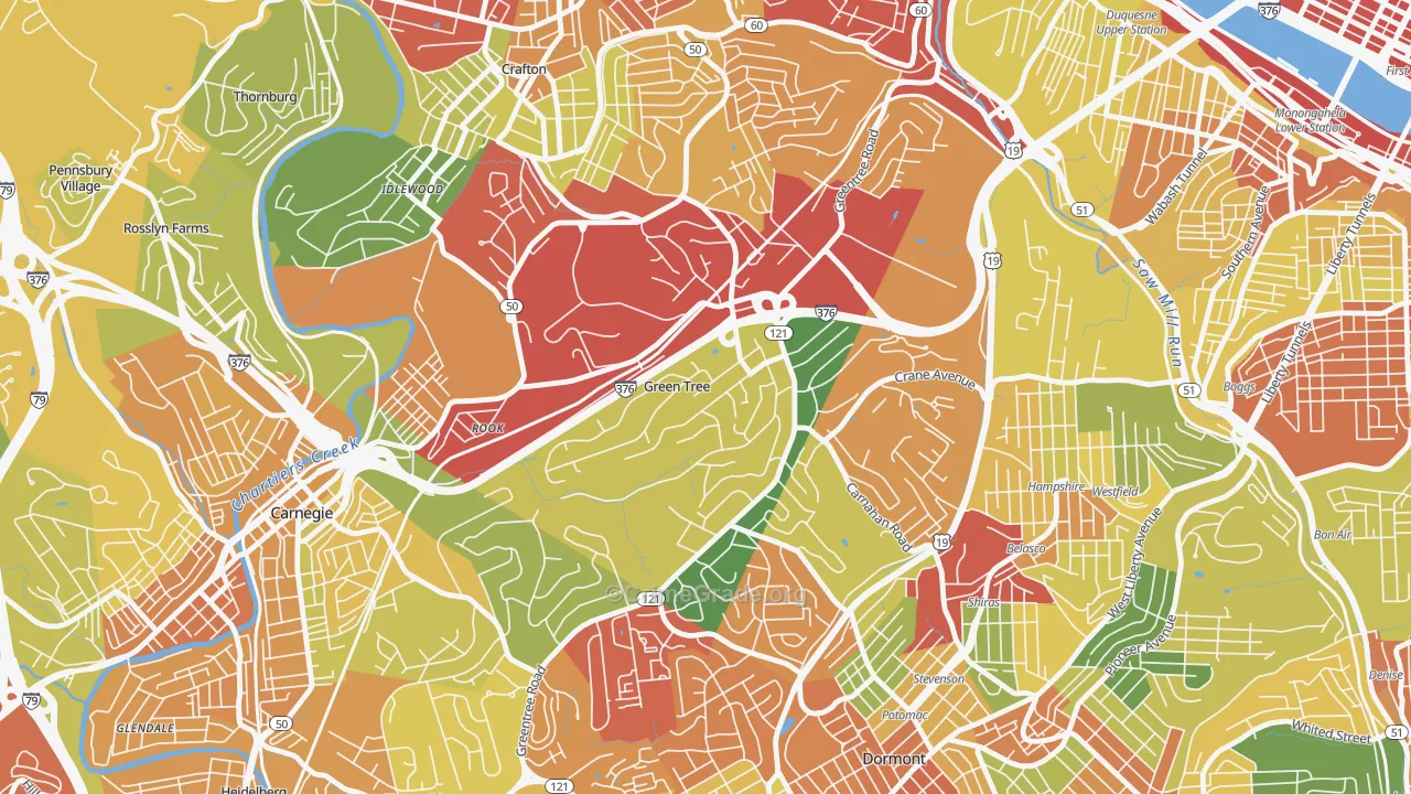 Green Tree, PA Map of Theft Rates