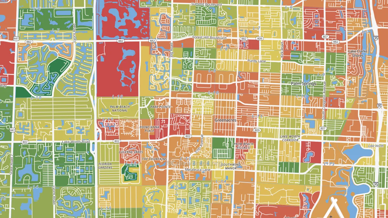 Greenacres, FL Map of Theft Rates