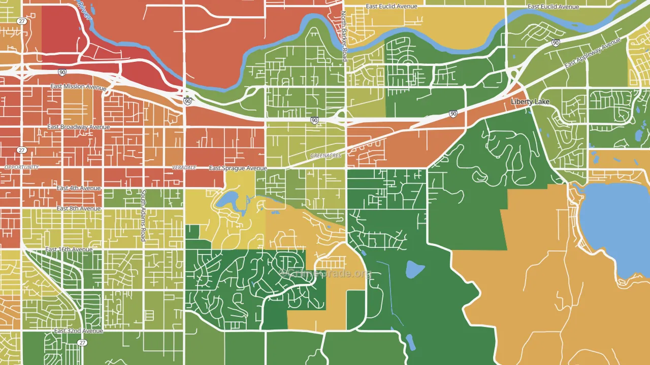 Greenacres, WA Map of Theft Rates