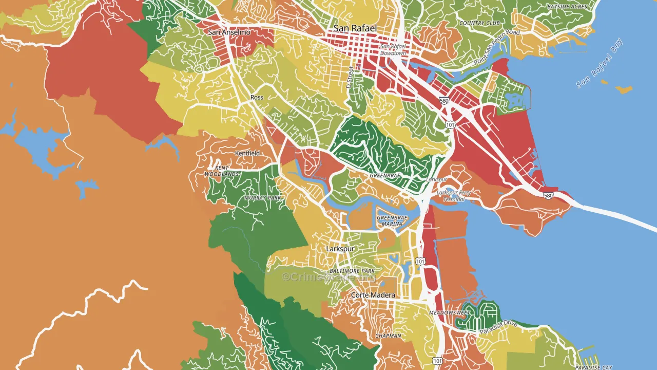 Greenbrae, CA Map of Theft Rates