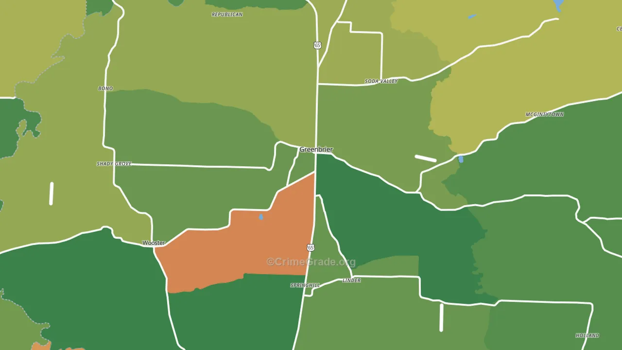 Greenbrier, AR Map of Theft Rates