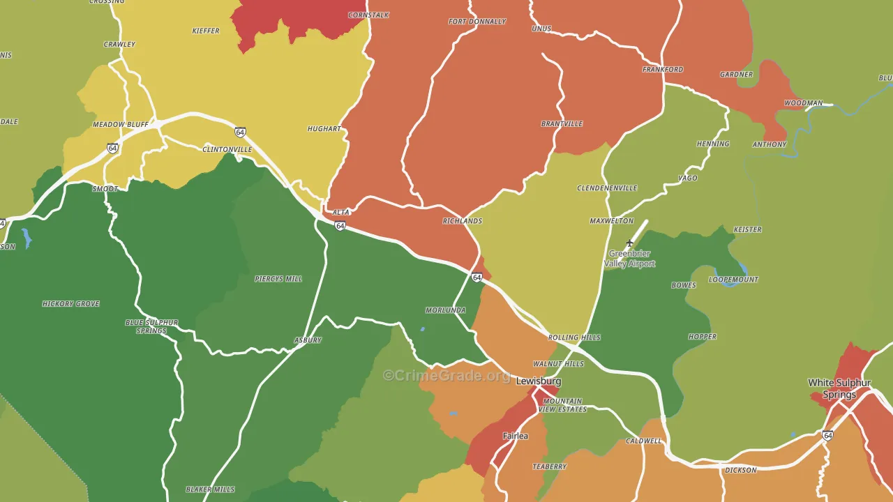 Greenbrier County, WV Map of Theft Rates