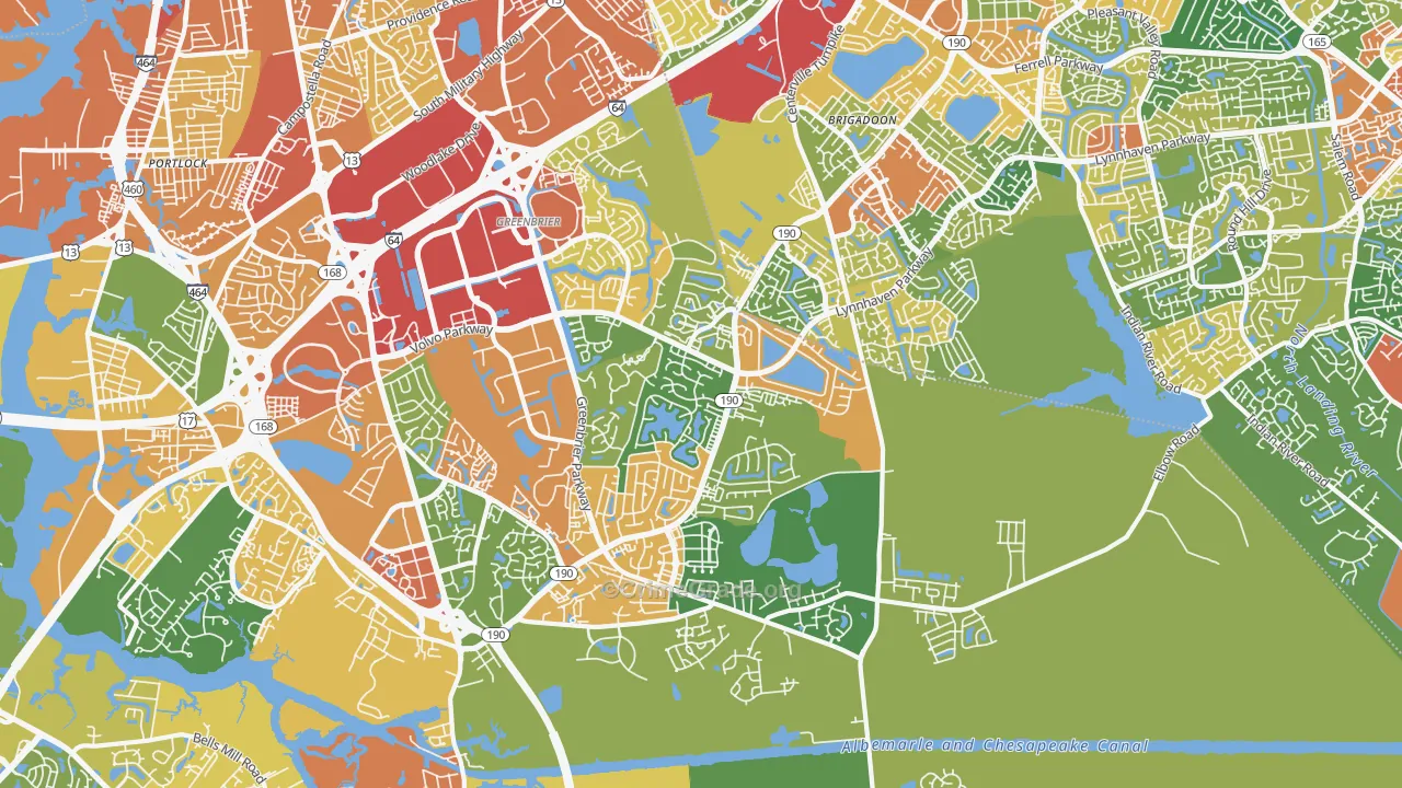 Greenbrier East, Chesapeake, VA Map of Theft Rates