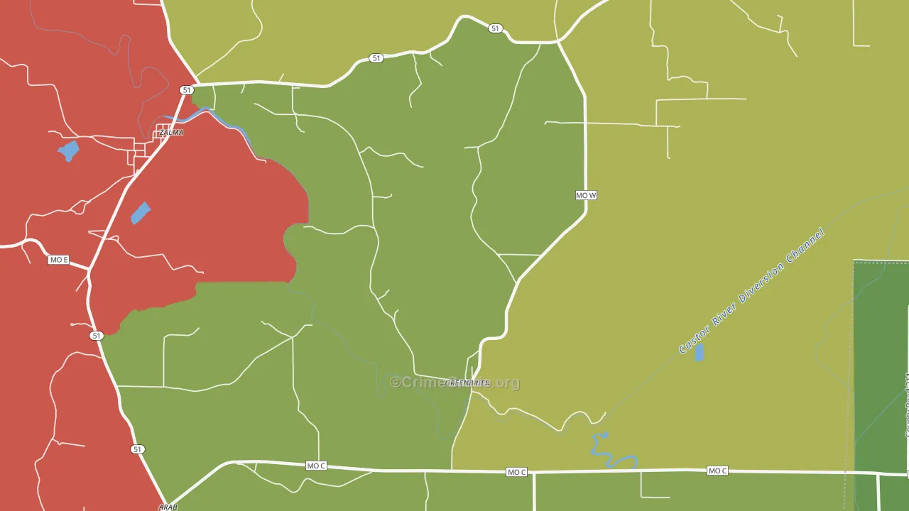 Greenbrier, MO Map of Theft Rates