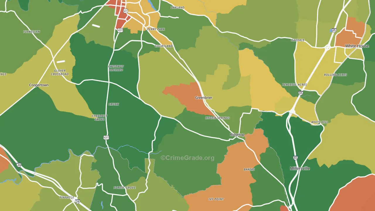 Greenbrier, TN Map of Theft Rates