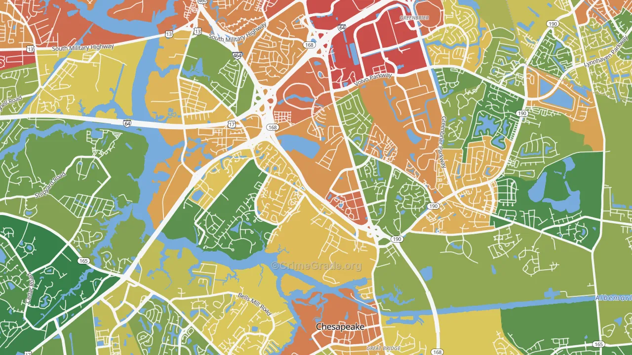 Greenbrier West, Chesapeake, VA Map of Theft Rates