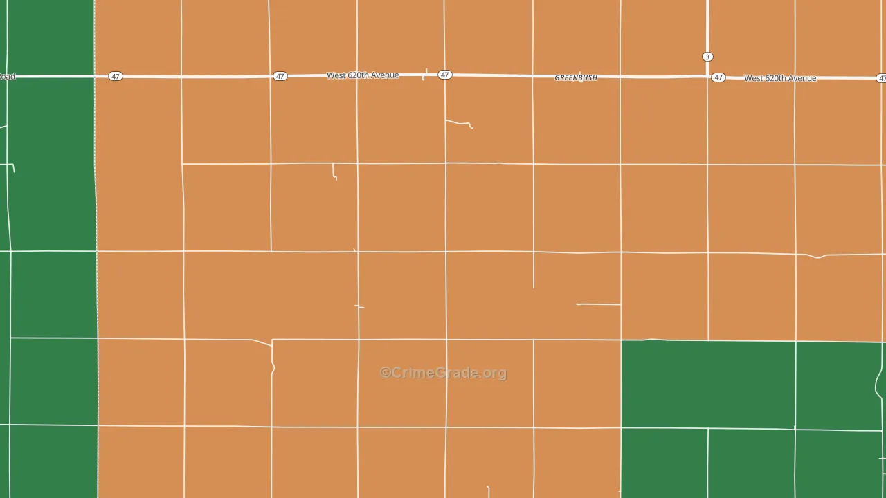 Greenbush, KS Map of Theft Rates