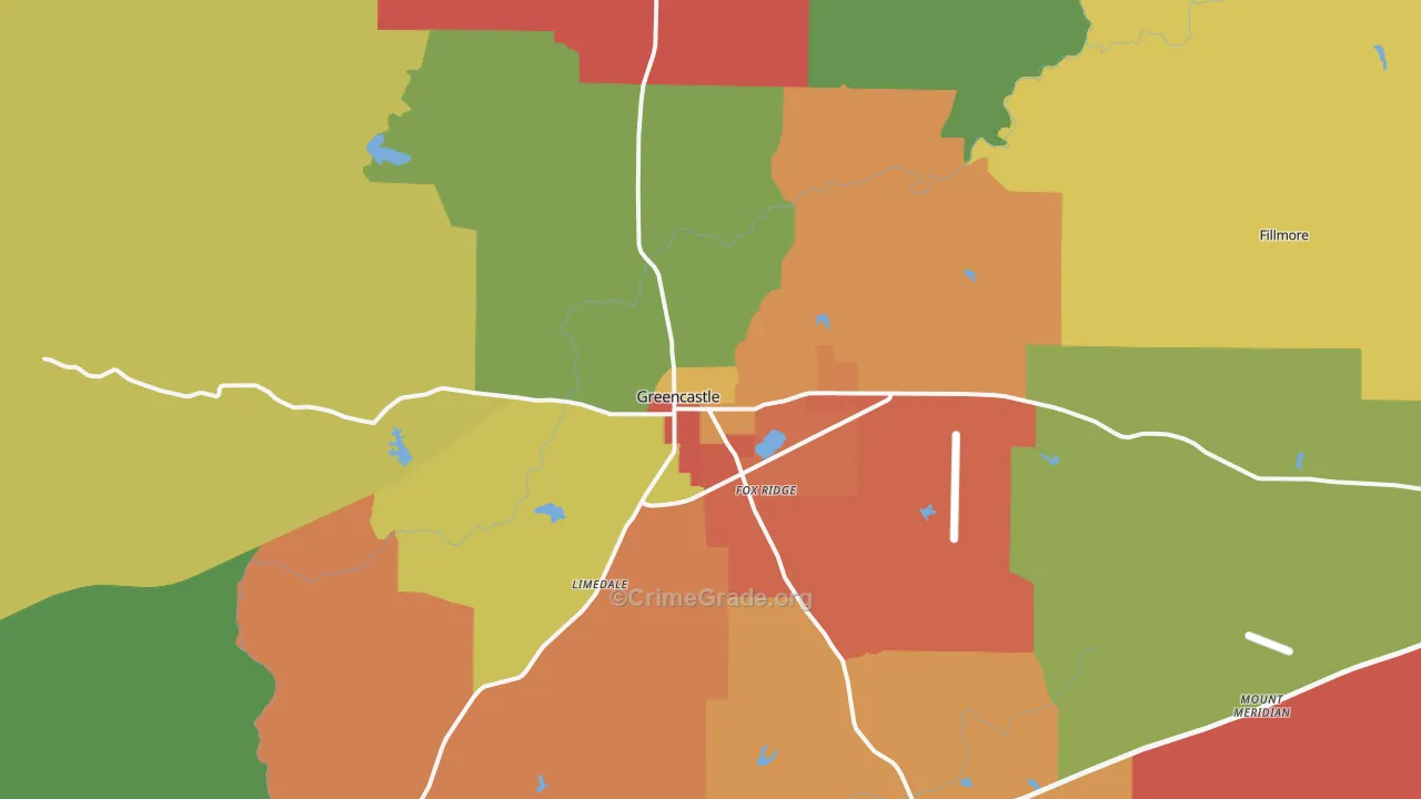 Greencastle, IN Map of Theft Rates