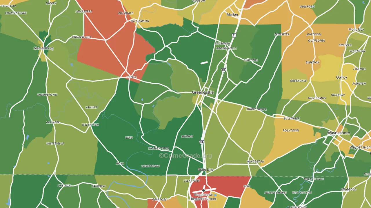 Greencastle, PA Map of Theft Rates