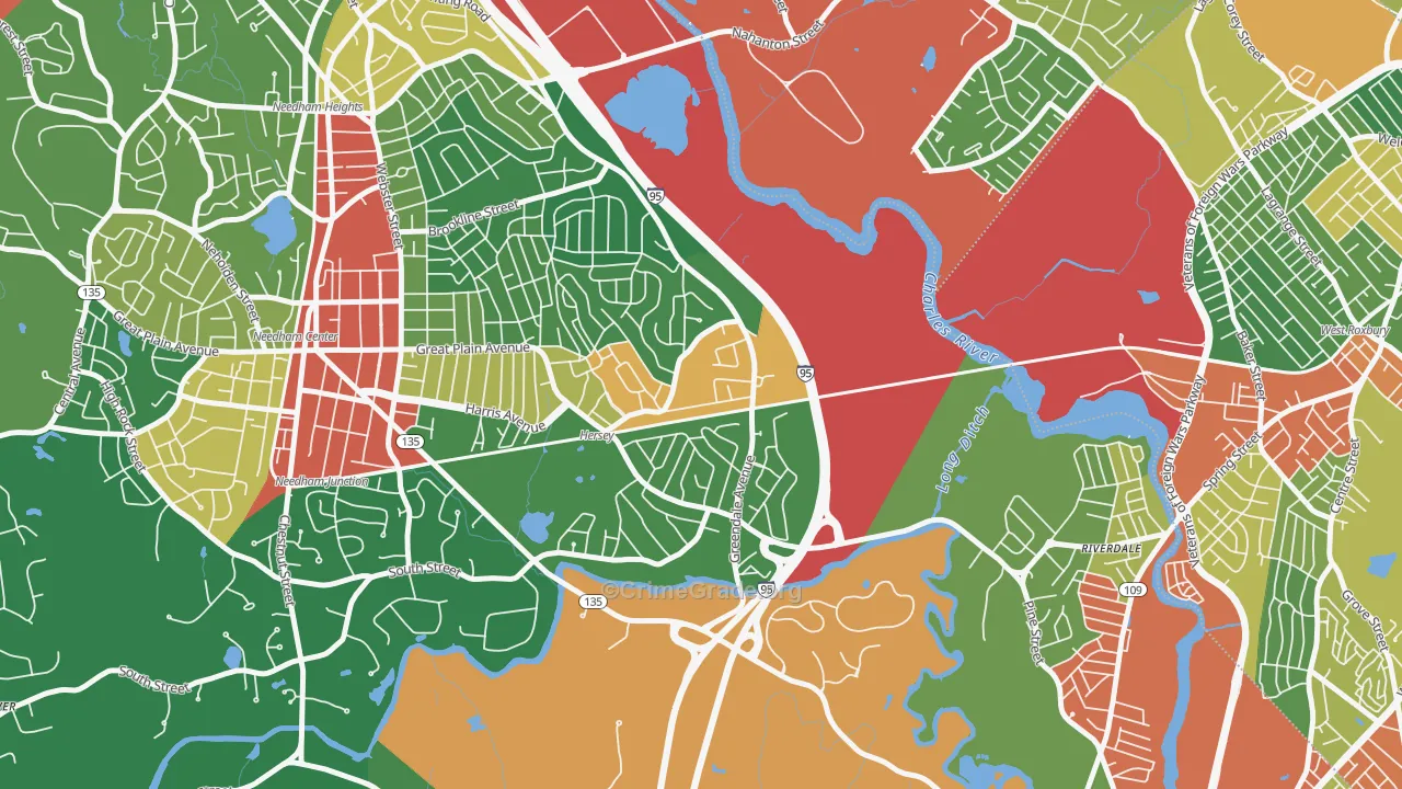 Greendale Village, Needham, MA Map of Theft Rates