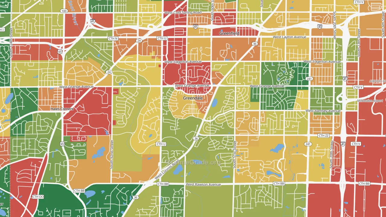 Greendale, WI Map of Theft Rates