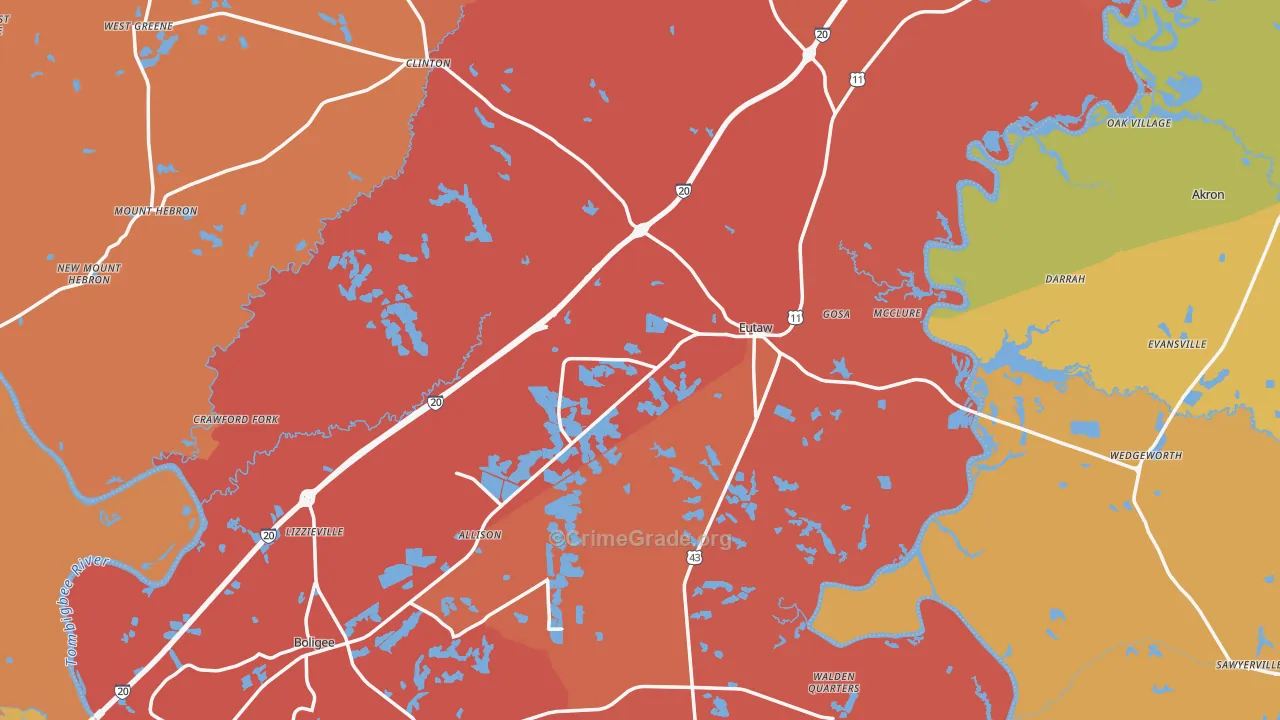 Greene County, AL Map of Theft Rates