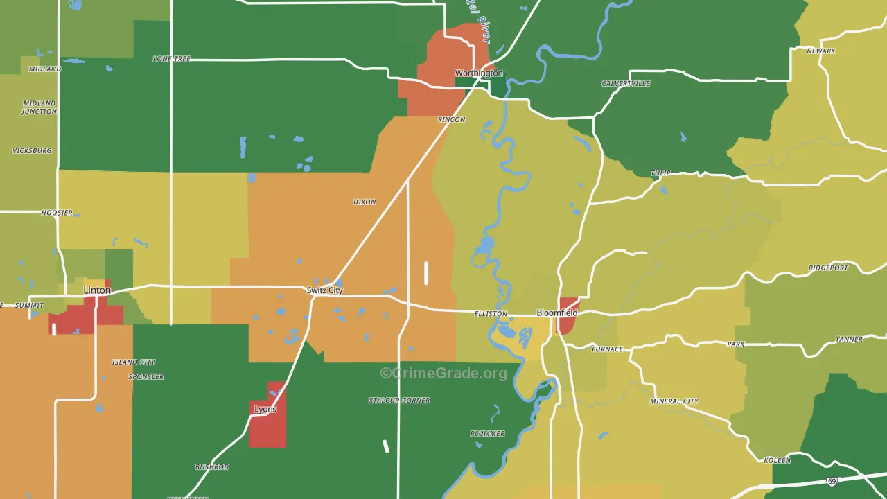 Greene County, IN Map of Theft Rates