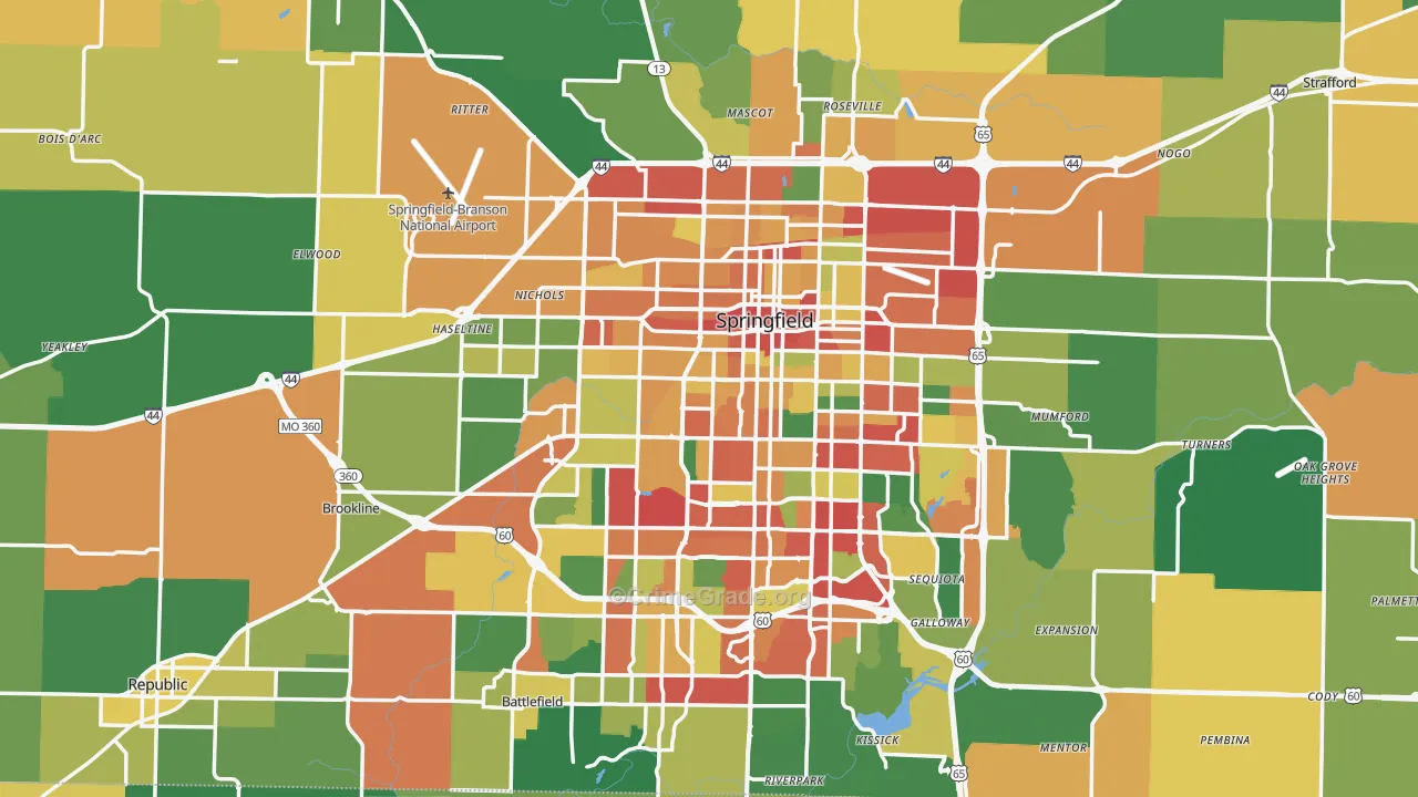 Greene County, MO Map of Theft Rates