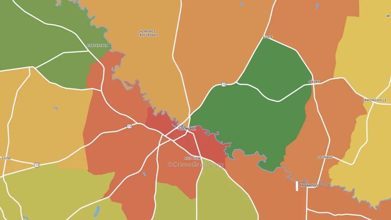 Greene County, NC Map of Theft Rates