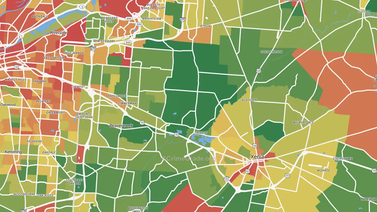 Greene County, OH Map of Theft Rates