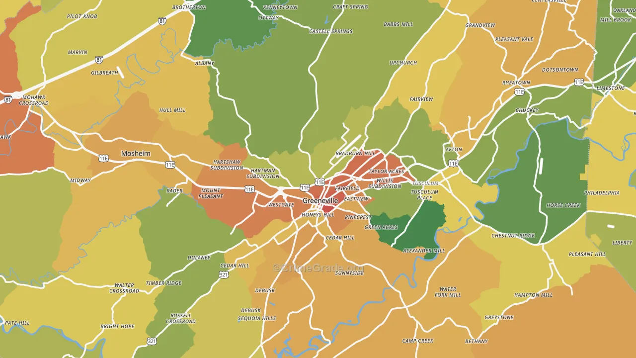 Greene County, TN Map of Theft Rates
