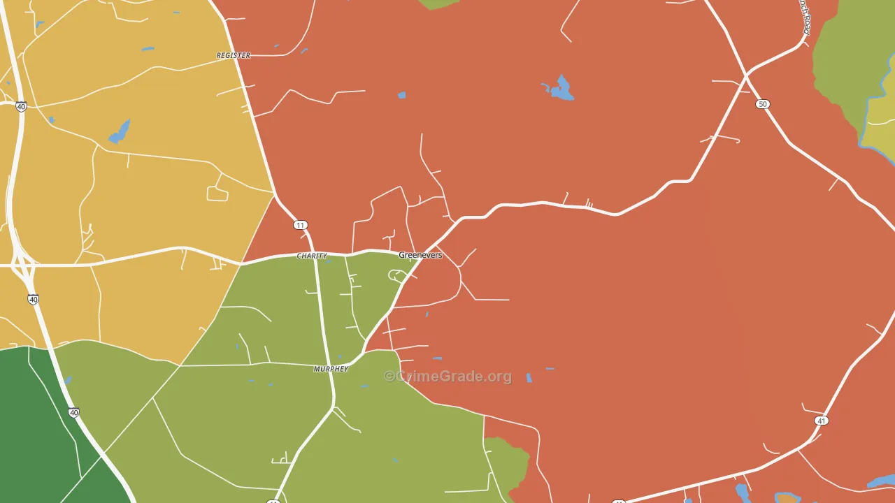 Greenevers, NC Map of Theft Rates