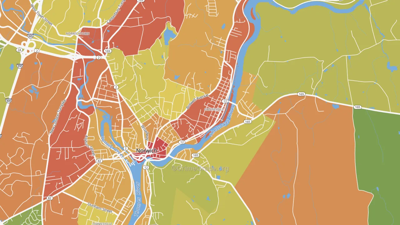 Greeneville Historic District, Norwich, CT Map of Theft Rates