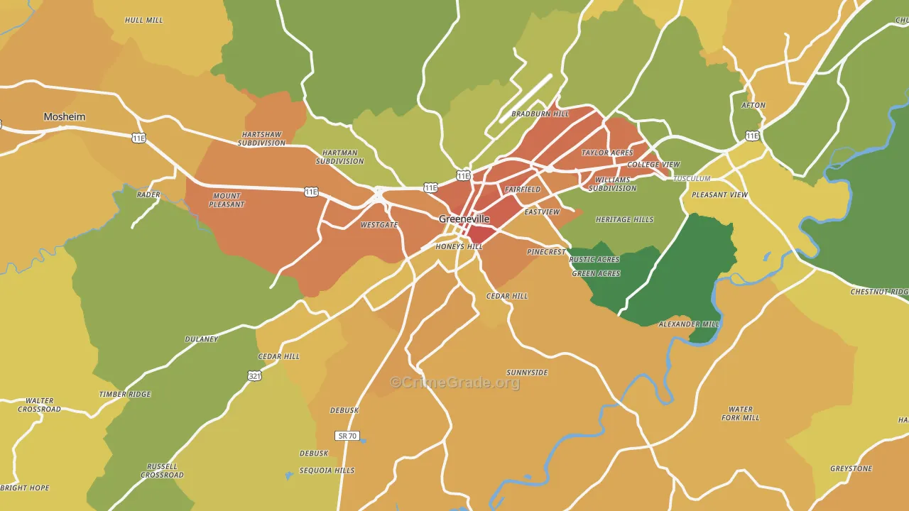 Greeneville, TN Map of Theft Rates