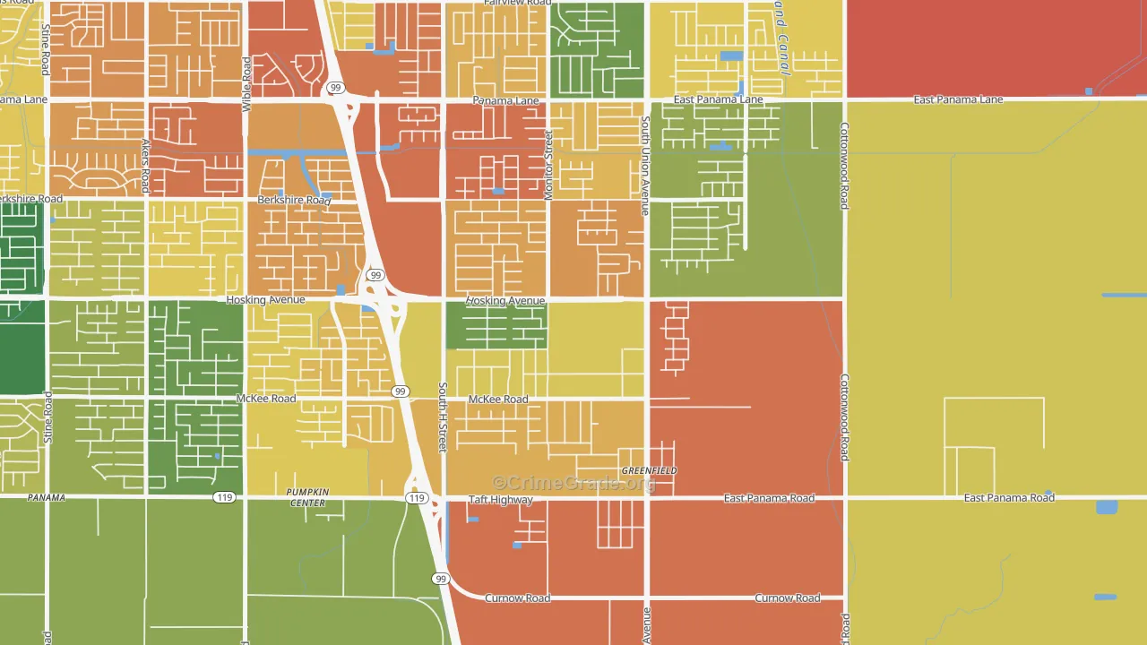 Greenfield, Bakersfield, CA Map of Theft Rates