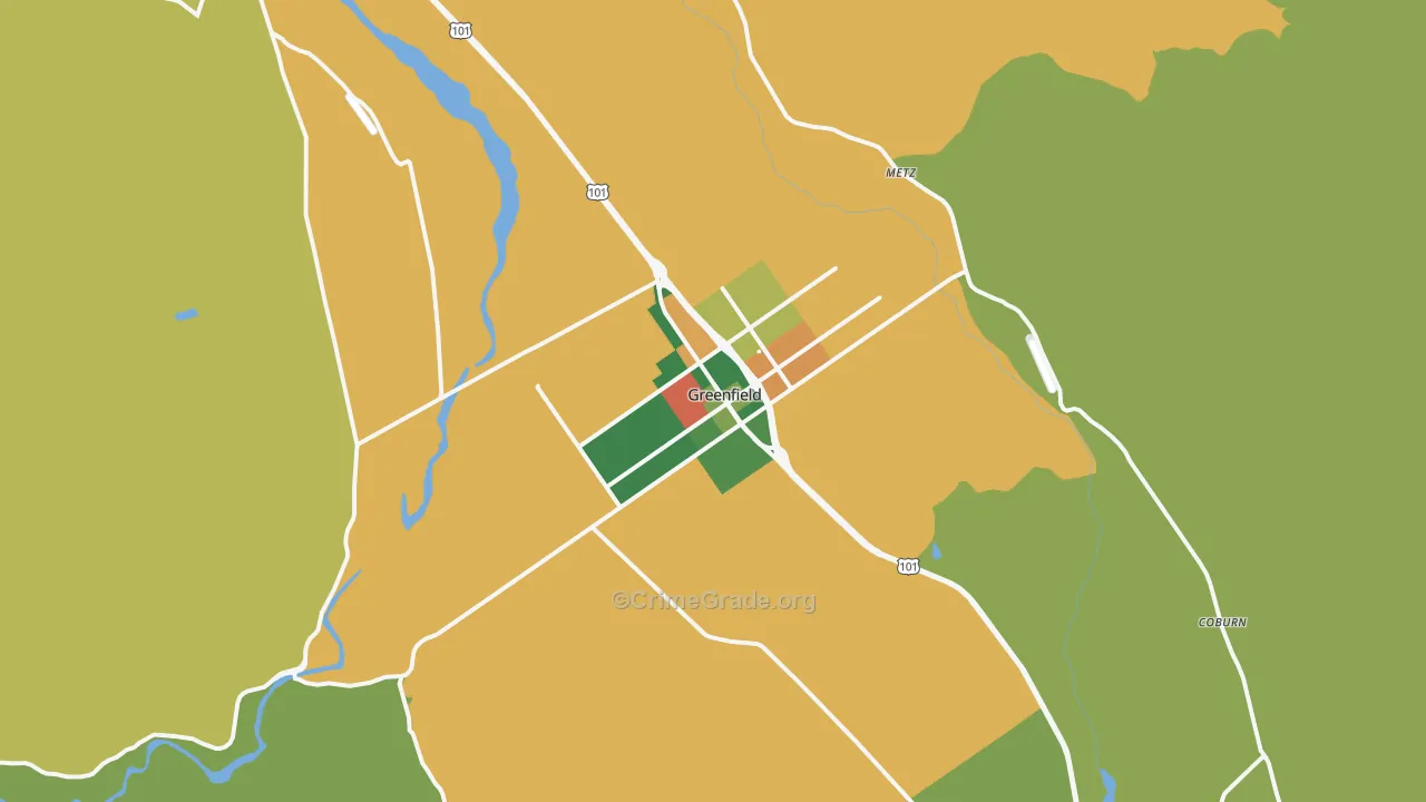 Greenfield, CA Map of Theft Rates