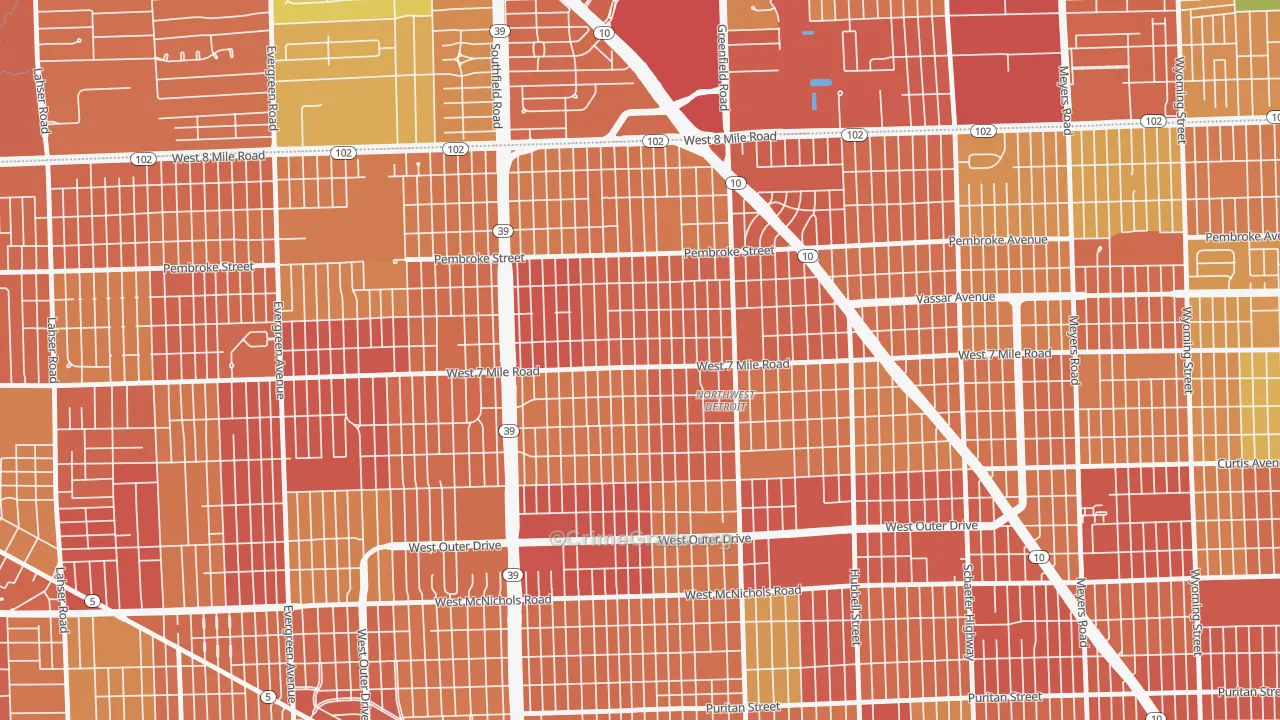 Greenfield, Detroit, MI Map of Theft Rates
