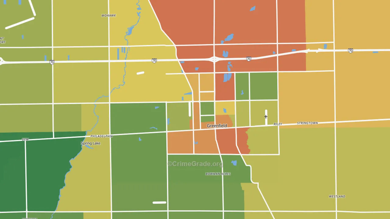 Greenfield, IN Map of Theft Rates