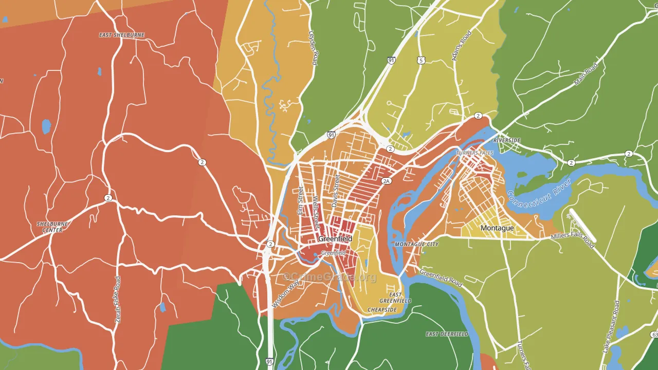 Greenfield, MA Map of Theft Rates
