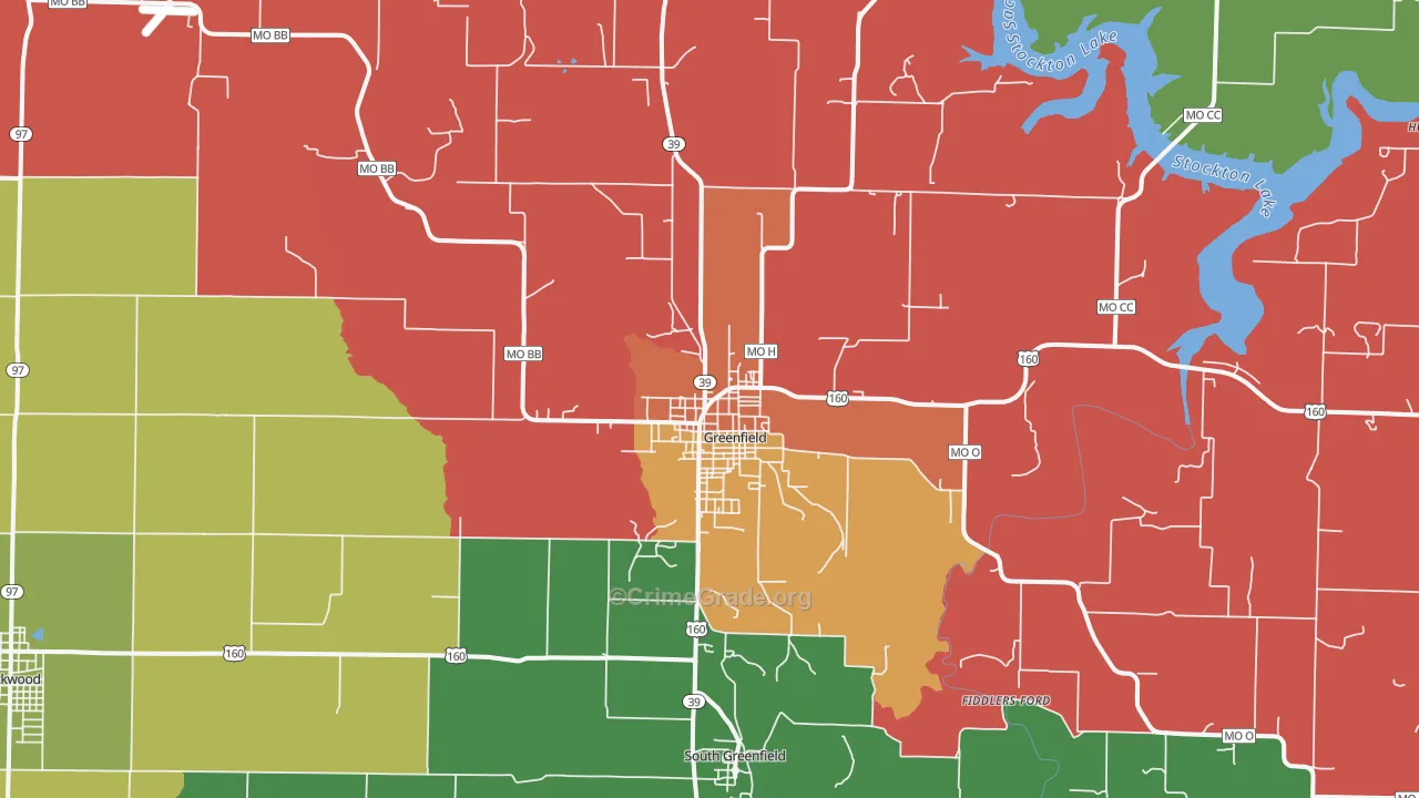Greenfield, MO Map of Theft Rates