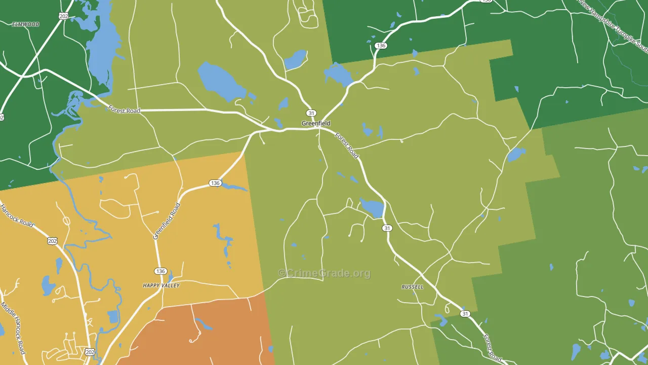 Greenfield, NH Map of Theft Rates