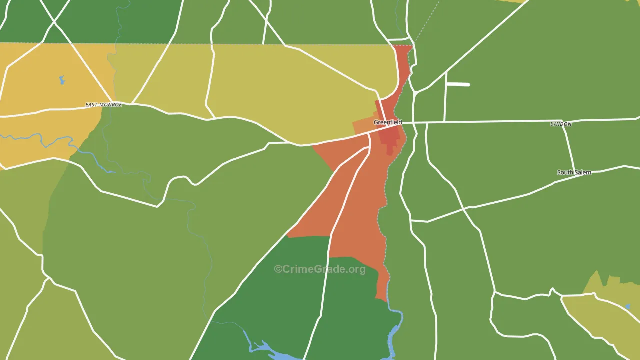 Greenfield, OH Map of Theft Rates