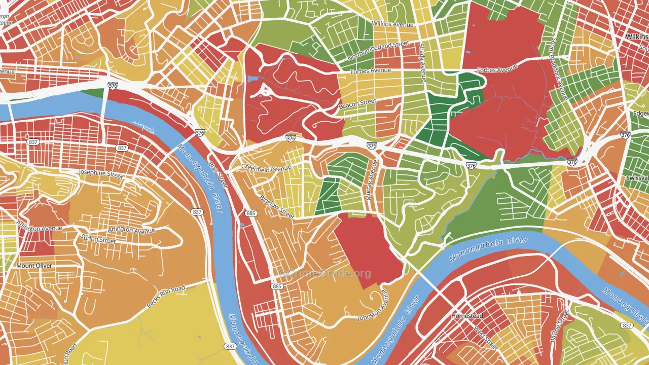 Greenfield, Pittsburgh, PA Map of Theft Rates