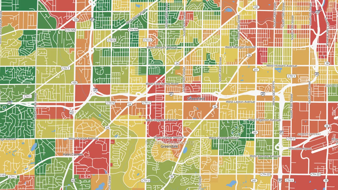 Greenfield, WI Map of Theft Rates